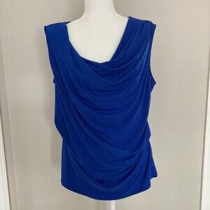 Lane Bryant Womens Sleeveless Blouse Blue Size 14/16 Draped Top Stretch Knit